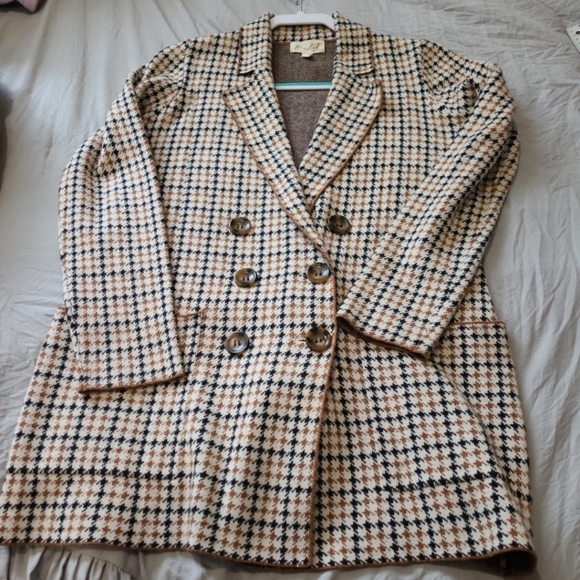 Marled Reunited Clothing Sweater Cardigan Blazer Womens SZ Sm. Navy Houndtooth - Picture 9 of 11